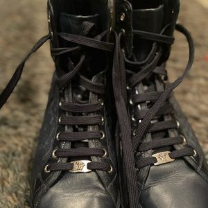 Navy high top Versace sneaker boots